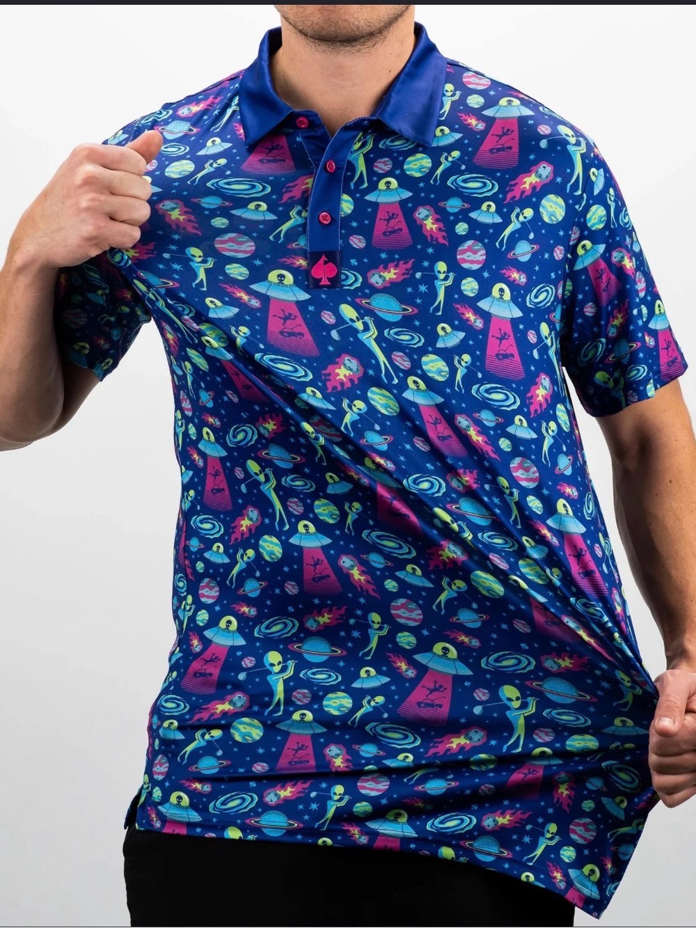 Pins & Needles Boys' Space Alien Print Polo - Blue, Pink, Green